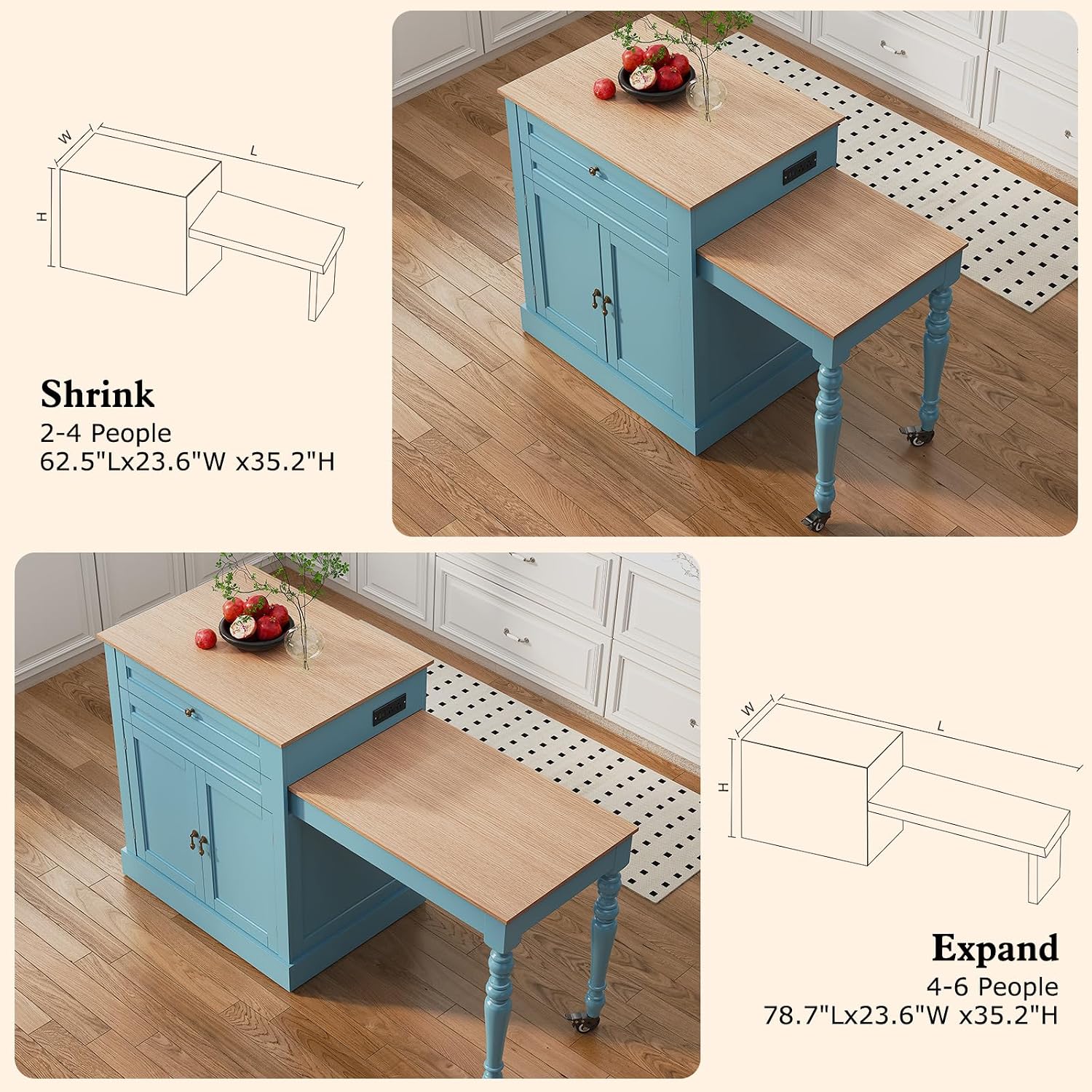 72인치 주방 아일랜드, 2~4인용 확장형 테이블, 전 - Outdoor Kitchen Power Outlet 리뷰 및 가격